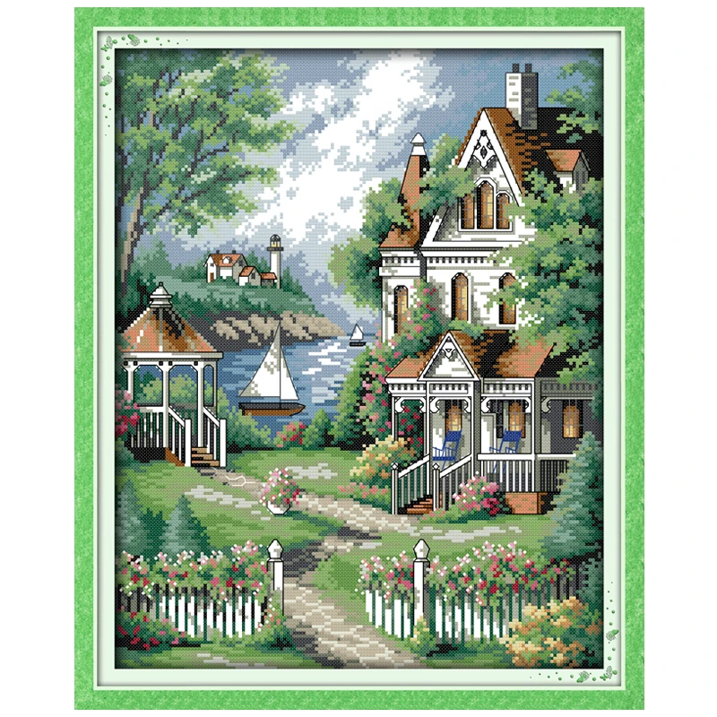 European-style Villa Patterns Counted Cross Stitch Set DIY 11CT 14CT 16CT Stamped DMC Cross-stitch Kit Embroidery Needlework