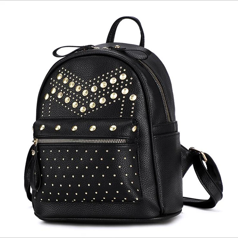 Fashion Women Backpack Diamond Bags Pearl Rivet Travel Shoulder Bag PU Leather School Backpacks Female New Come Bag 152