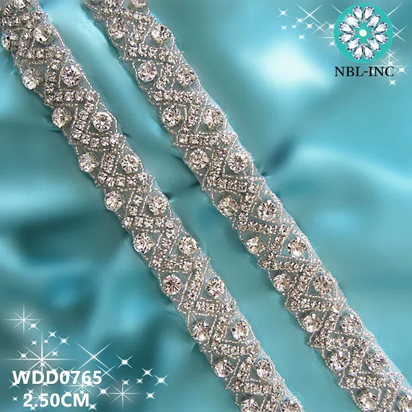 

(10 yards) Wholesale bridal hand beaded sewing silver crystal rhinestone applique trim for wedding dresses DIY iron on WDD0765