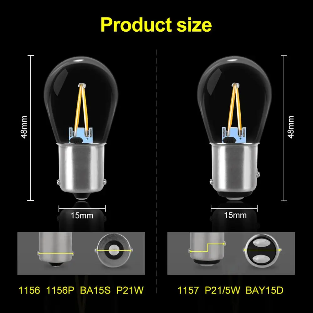 1Pcs P21W 1156 BA15S Led Bulb 1157 BAY15D P21/5W Led COB Car Turn Signal Lamp Reverse Light Auto 12V 3000K Yellow 6000K White