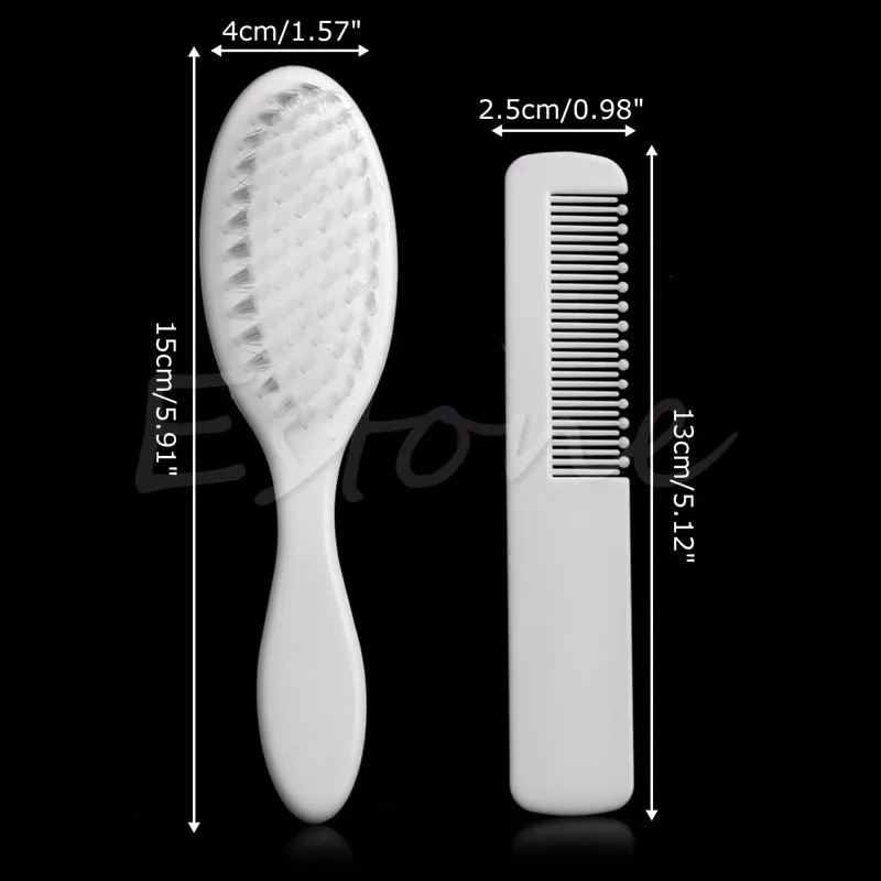 2x Newborns & Toddlers Hair Brush and Comb Set for Ideal for Cradle Cap Baby Massage and Scalp Brush Solid Color White
