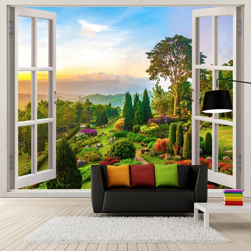 

Custom Photo Wallpaper 3D Stereoscopic Outdoors Landscape Window Murals Living Room Sofa Background Wall Decoration Wallpaper