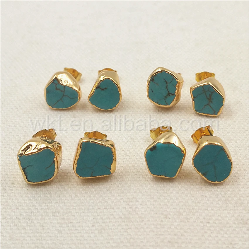 WT-E265 High Quality Howlite Studs Jewelry  Randomly Shape Stone With Gold Brass For Jewelry Making Gift For Women