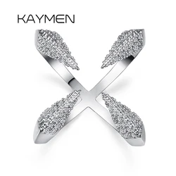 KAYMEN Women's Fashion Copper Inlaid AAA Zircon Eagle's Claw Shape Size Adjusted Ring for Wedding Engagement Party Jewelry