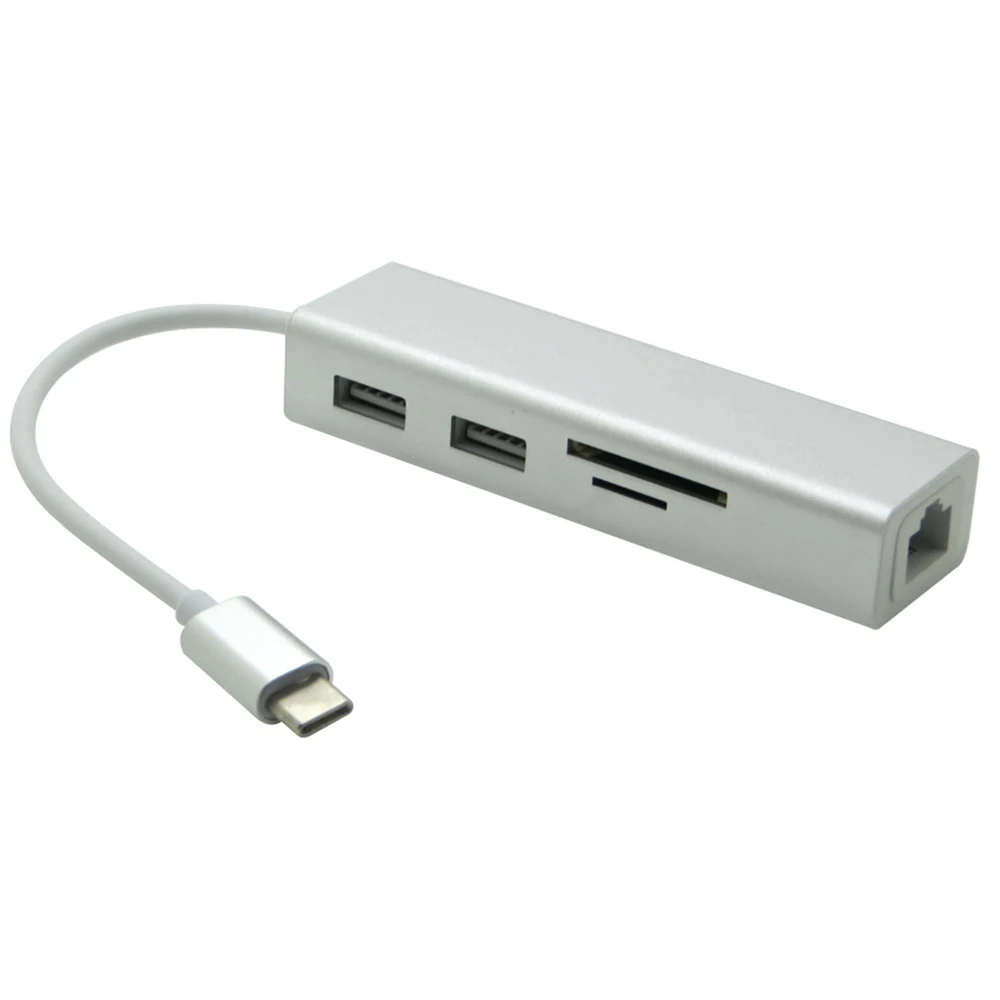 

5 in 1 USB 3.1 Type C to 2 USB 3.0 Ports Hub SD/TF Card Reader RJ45 10/100/1000 Gigabit Ethernet Network Adapter Cable