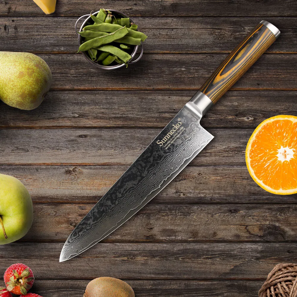 SUNNECKO 8 inch Damascus Steel VG10 Chef Kitchen Cooking Knife Santoku Fishing Fillet Slicing Meat Knife Wood Handle Gift Box