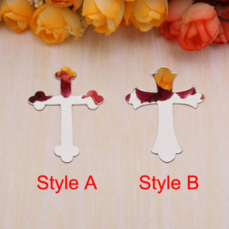 30pcs 8cm/ 5cm / 3cm Height Cutting Mirrored Cross Shape Acrylic Sticker Wedding DIY Engagement Personalized Home Decoration