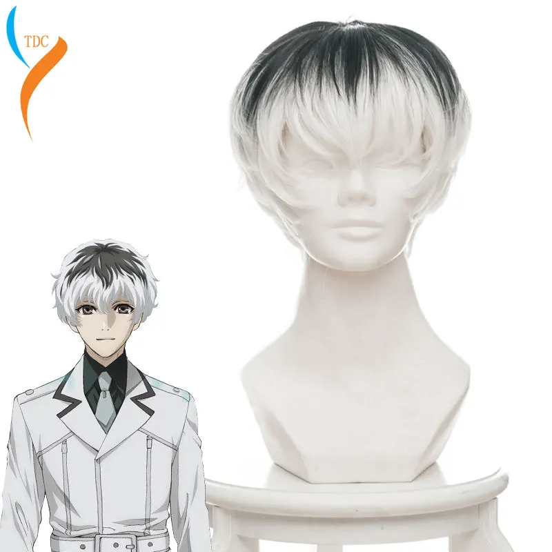 Men's Short Black Grey Synthetic Wigs Tokyo Ghoul for Halloween Cosplay Costumes for Men Adult Coser Peruca Peluca Perruque