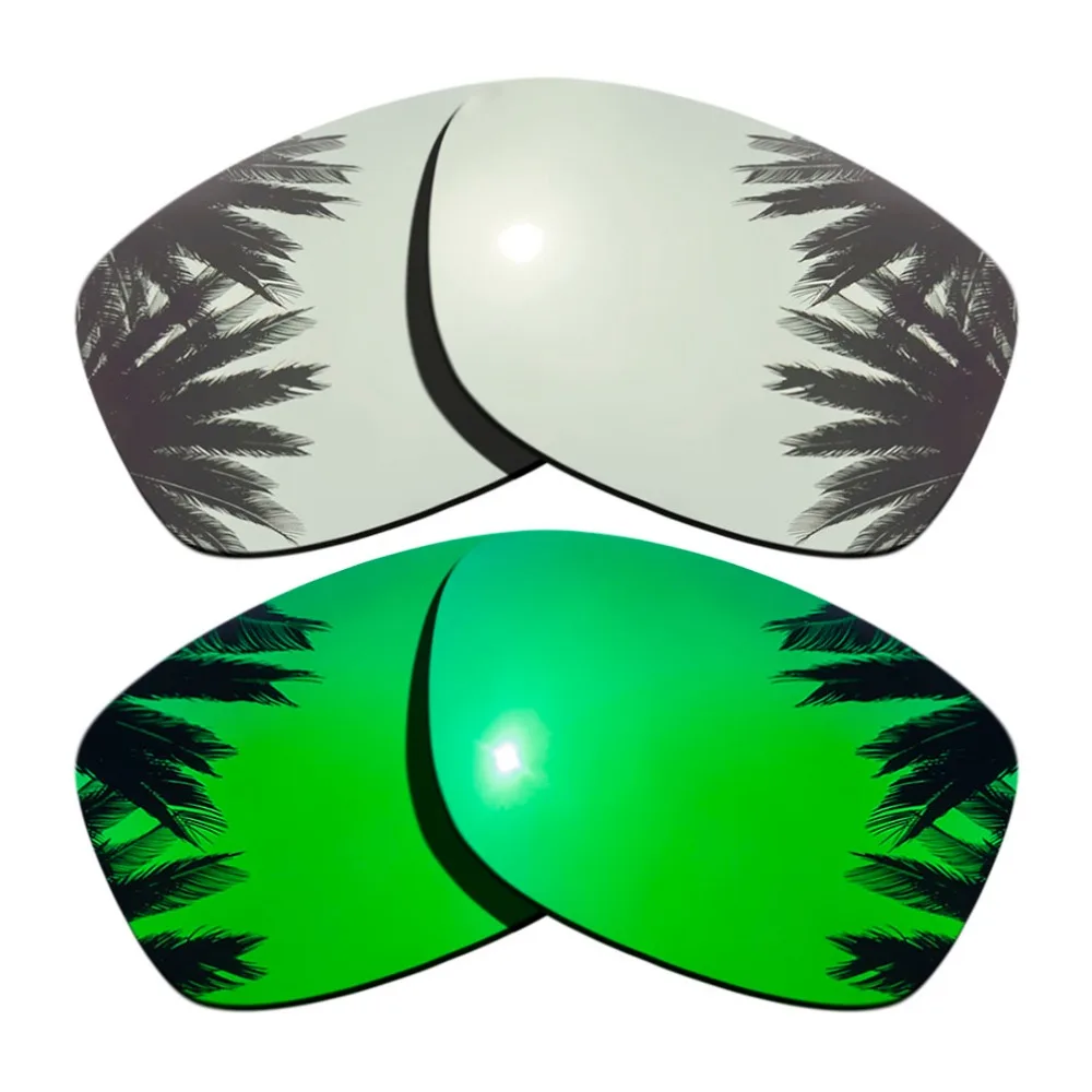 (Silver Mirrored+Green Mirrored Coating) 2-Pairs Polarized Replacement Lenses for Jupiter Squared 100% UVA & UVB Protection
