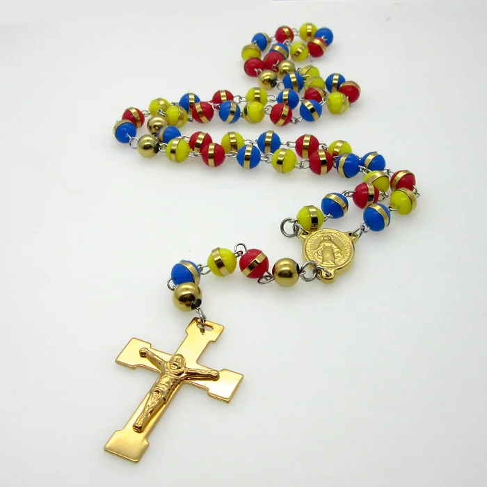 Men\'s Rosary Necklaces Pendants Jewelry Multicolor Charms Stainless Steel Jesus Cross Necklace For Women