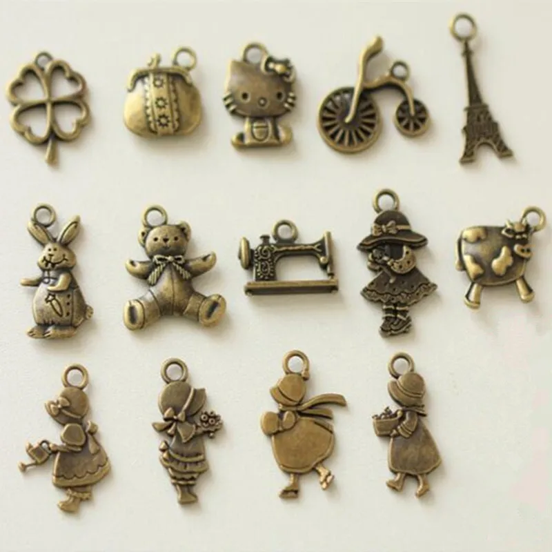 Doublesided pattern bronze zipper pull retro - zipper tablets pendants DIY accessories