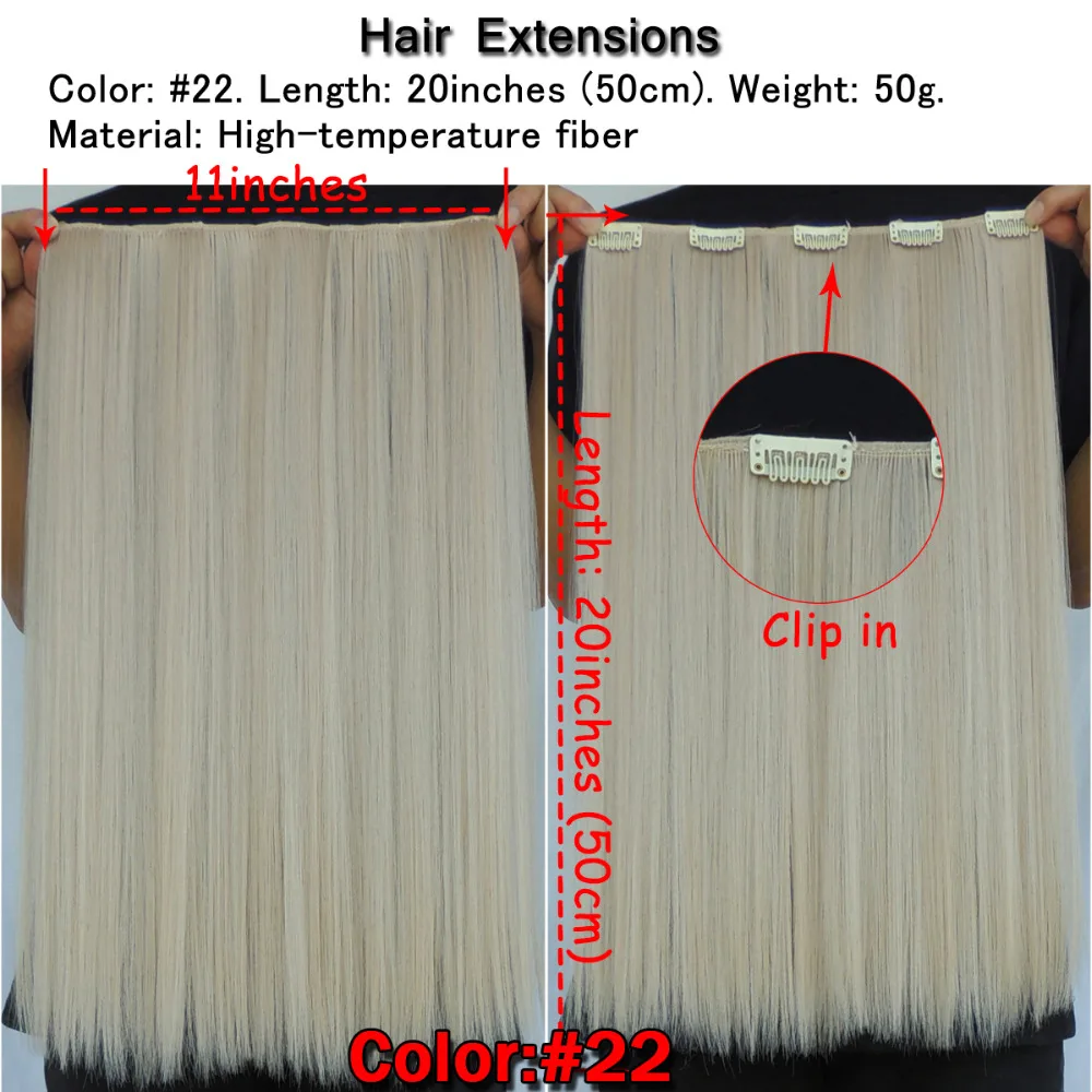 Xi.rocks WJLZ5050/22# 2Pieces Synthetic Clip in Hair Extension Hair Clips Straight Hairpin Fiber Hairpiece Beige Blonde