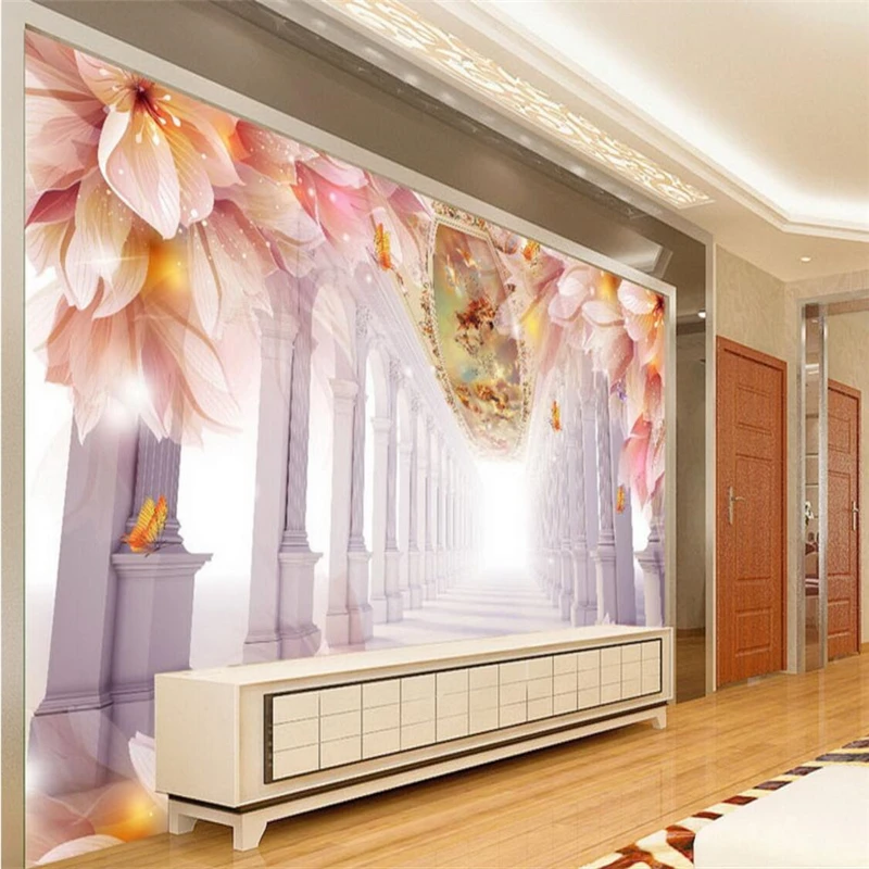 beibehang Wallpaper Mural Wall Stick Romantic Lily European Roman Column TV Wall Background papel de parede wall paper