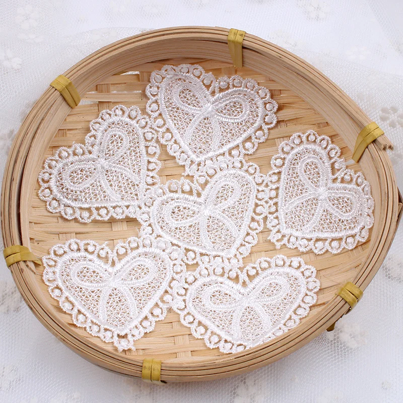 20pcs/lot White heart Lace Applique Mesh Trims for Garments Accessories Guipure Lace Fabric DIY Patchwork Craft