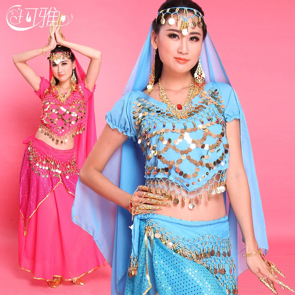 Long Dresses Girls Carnival Costume Bollywood Halloween Cloth for Women Belly Dance Costume Set Skirt Adult Stage Sequin Dress