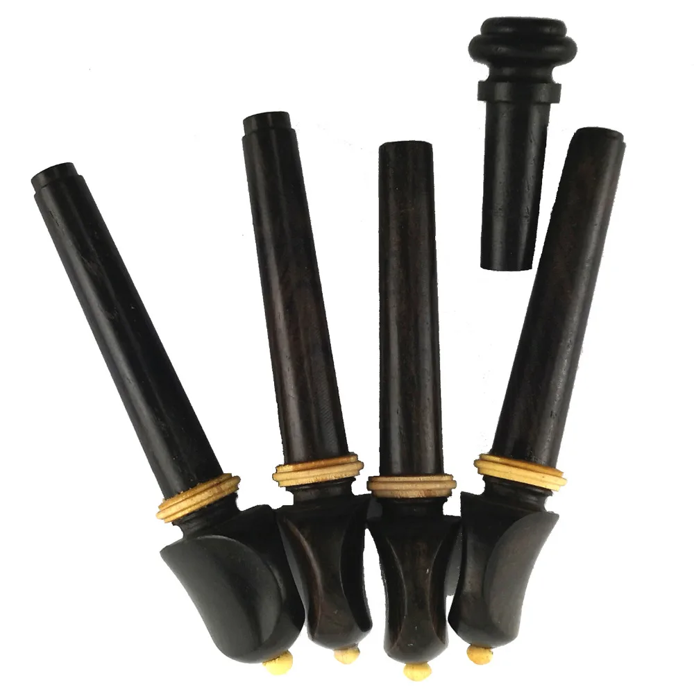 1 Set Of 4/4 Violin Ebony Fittings Black Color Violin Parts Accessories Peg With Boxwood Ball Tailpiece Chinrest Endpin SKVA01