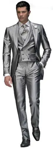 

Custom Made Best Selling Silver Groom Mens Tuxedo,Bespoke Silver Long Style Tuxedo,Tailored 1 Button Peak Lapel Mens Suit