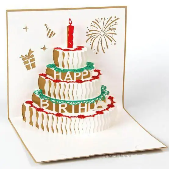 3D Birthday Cake paper birthday pop up card party gifts Greeting Card wish Thanksgiving Card Postcard Invitations Decoration