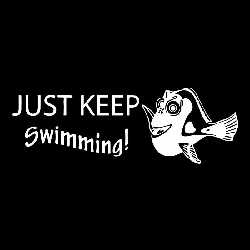 YJZT 18.1CM*6.1CM Vinyl Decal Car Sticker Finding Nemo Dory Just Keep Swimming Fish Decal Black/Silver C24-0926