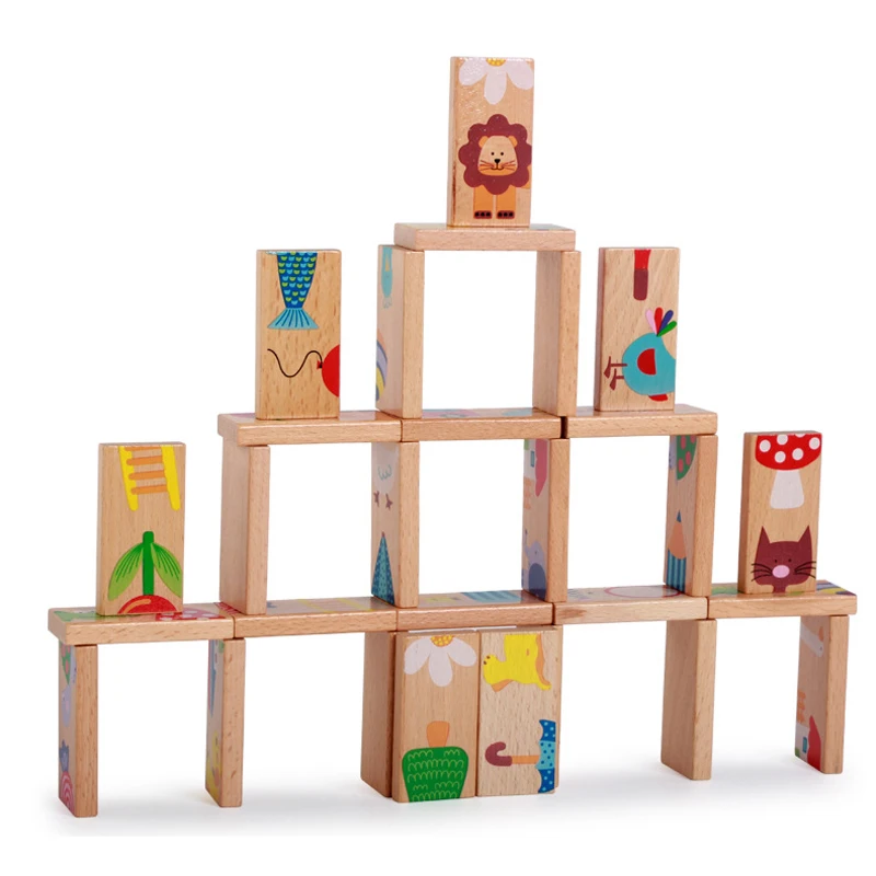 Blocs de construction en bois pour enfants, 28 pièces, modèle de voiture, jouet classique, dominos, jouets intelligents