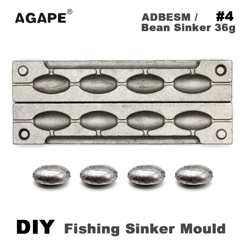 Agape DIY Fishing Bean Sinker Mould ADBESM/#4 Bean Sinker 36g 4 Cavities