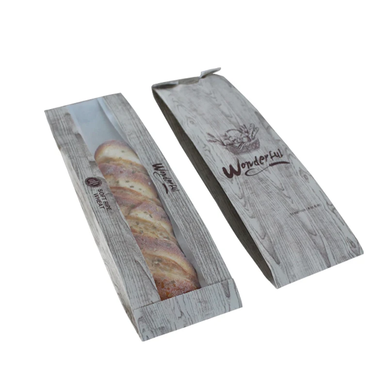 

500 Pcs Bakery Bread Bag 34x9x6cm kraft paper Food Packaging Baking Baguette paper bread bags with window customized supplier