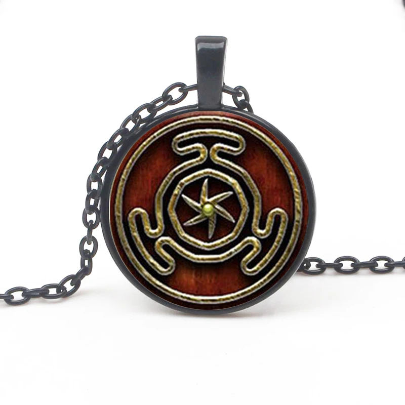 Retro Hecate Symbol Pendant Necklace Glass Round Pendant Jewelry Fashion Gothic Wind Mens Women\'s Accessories Charm Chain Choker