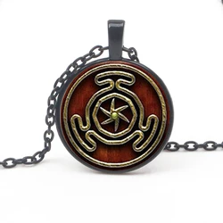 Retro Hecate Symbol Pendant Necklace Glass Round Pendant Jewelry Fashion Gothic Wind Mens Women's Accessories Charm Chain Choker