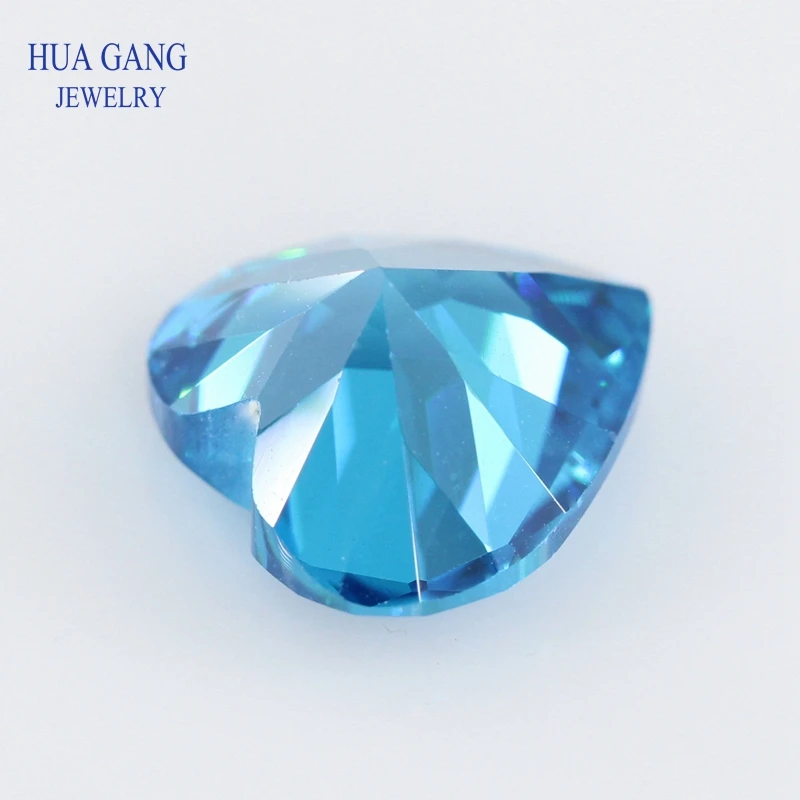 5A Sea Blue Heart Shape Cubic Zirconia Brilliant Cut Loose CZ Stone Synthetic Gems Beads For Jewelry 3x3-12x12mm