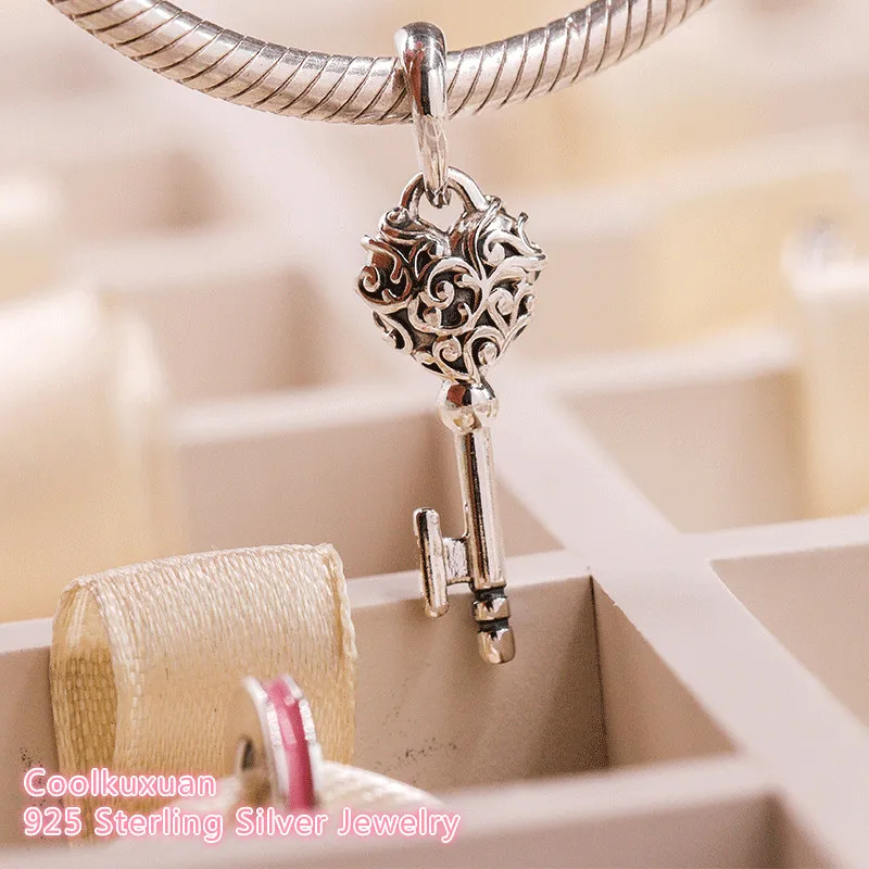 100% 925 Sterling Silver Regal Key Pendant Necklace Pendant Fit Original Pandora Charms Bracelet DIY jewelry Autumn