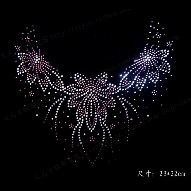 23*22cm 3 color hotfix rhinestones motif heat transfer iron on patch garment patch for women dress neckline Sweater