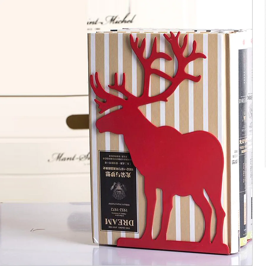 2 pcs/set creative deer book holder for reading elk metal bookends Desktop holder stand book organizer stationery Christmas gift