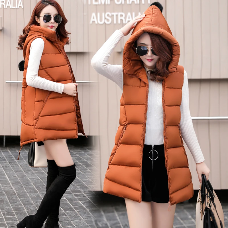 

High Quality Woman's Coat Autumn and Winter Female Long Cotton Warm Vest Female Loose Hooded Star Decoration Coat for Ladies