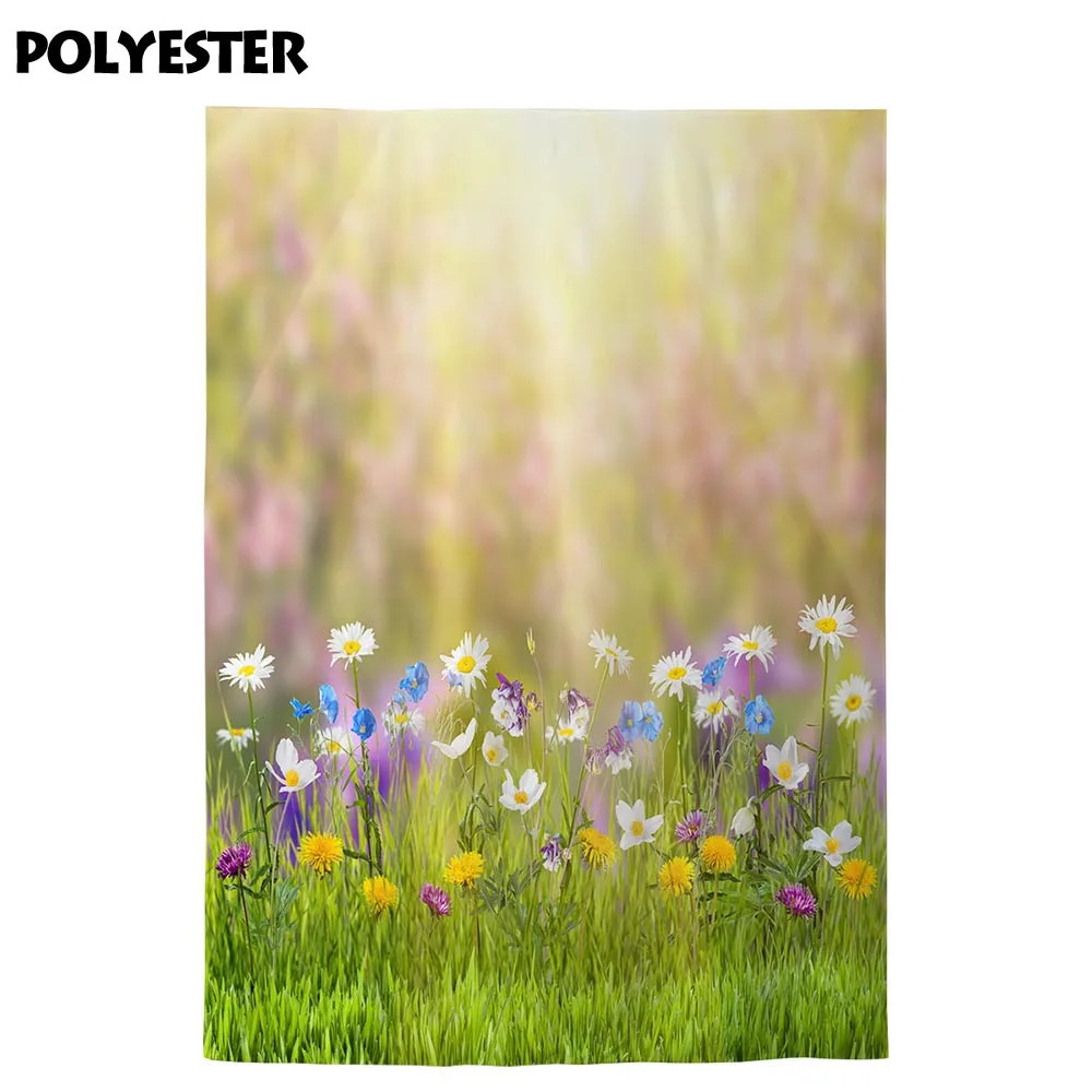 Funnytree photography photophone backdrop colorful Wildflower green lawn shine bright baby spring Photo background wallpaper