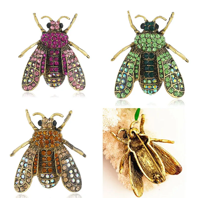 

100pcs wholesale gold tone insect beetle rhinestone animal brooch pin for gift/party