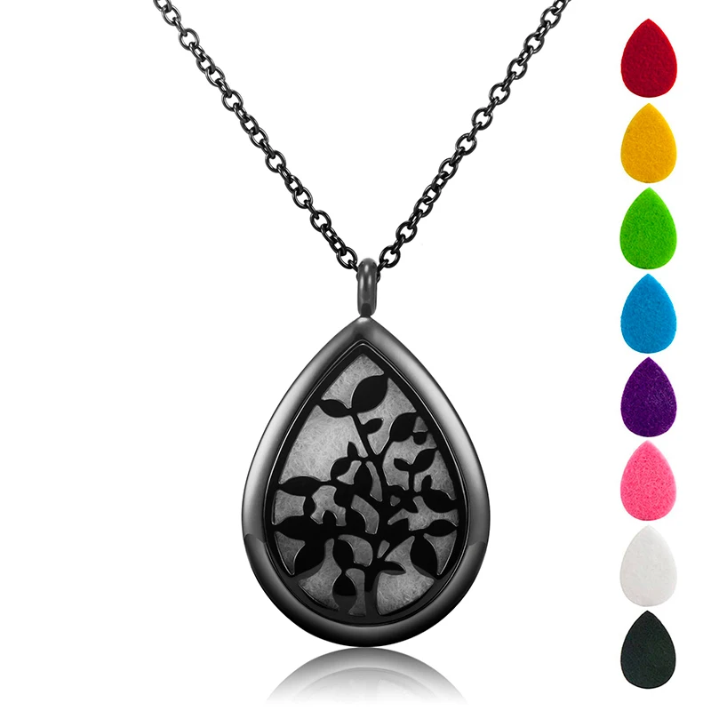 Black women essential oil necklace aromatherapy pendant diffuser locket necklace with pads