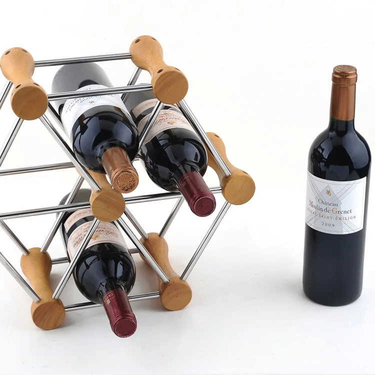 

1PC New Hexagon kitchen shelf wood wine frame wooden wine rack display wine holder KJ 3007