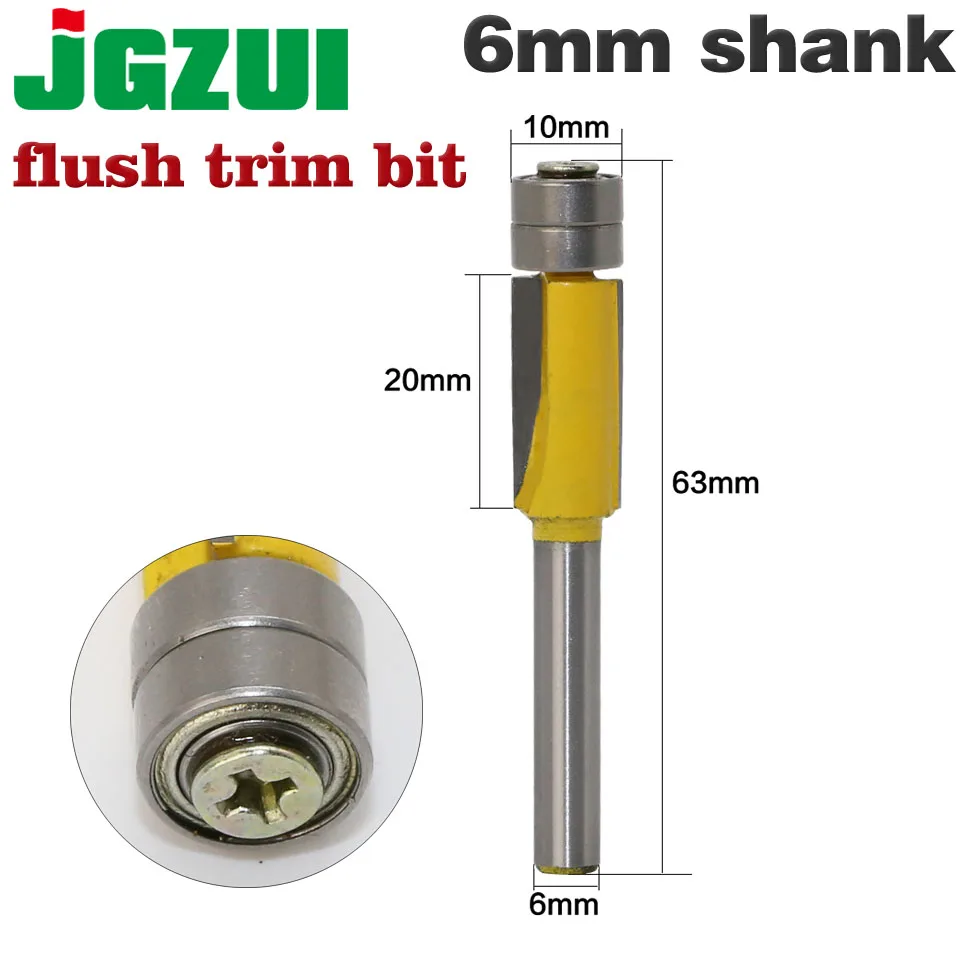 1pcs 6mm Shank Flush Trim Router Bits for wood Trimming Cutters with bearing woodworking tool endmill milling cutter