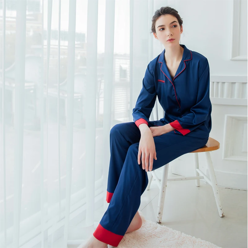 Women and Men Unisex Lovers Silk Satin Sleepwear Home Wear Loungewear pajama Sets with Long Pants