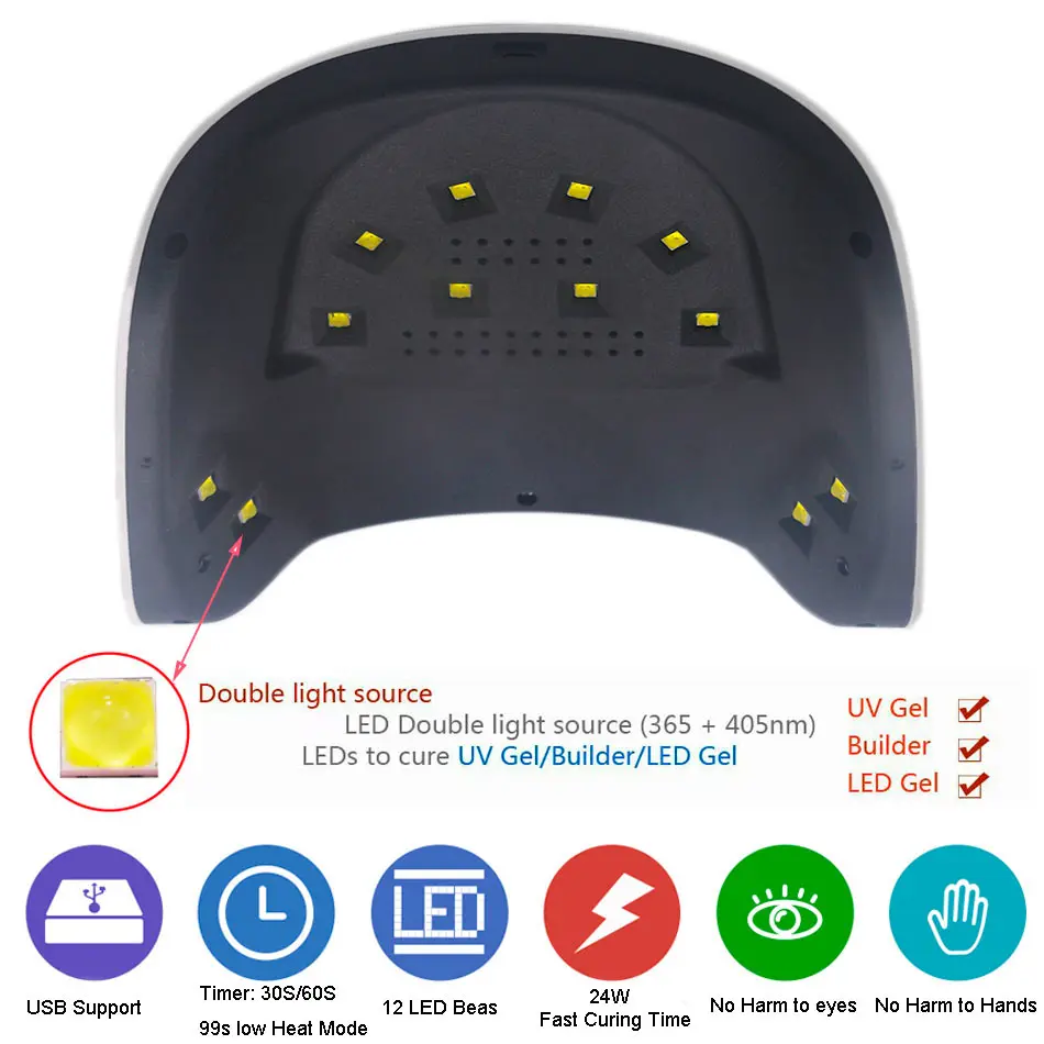 SAMVI SUN8SE 24W UV Lamp  LED Nail Dryer  Curing Gels Polish LED Display USB 5V Timer Button Auto Sensor Manicure Nail Art Tools