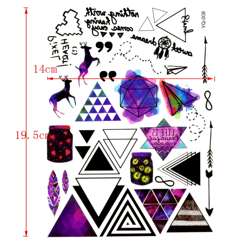 5pcs Triangle Waterproof Temporary Tattoos Men  Fireflies Fake Tattoo Body Art  Henna Tattoo Flash Tatoo For Kids