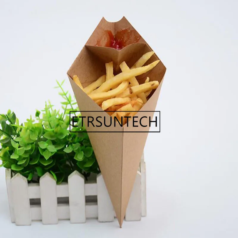 500pcs/lot French Fries Box Cone Chips Bag Chips Cup Party Take-out Disposable Food Paper Package