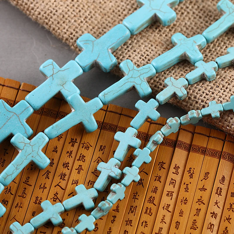 40cm Blue Turquoises Cross Stone Beads Loose Spacer Beads for DIY Jewelry Making 8x10 12x16 15x20 18x25 20x30 22x30 25x35mm