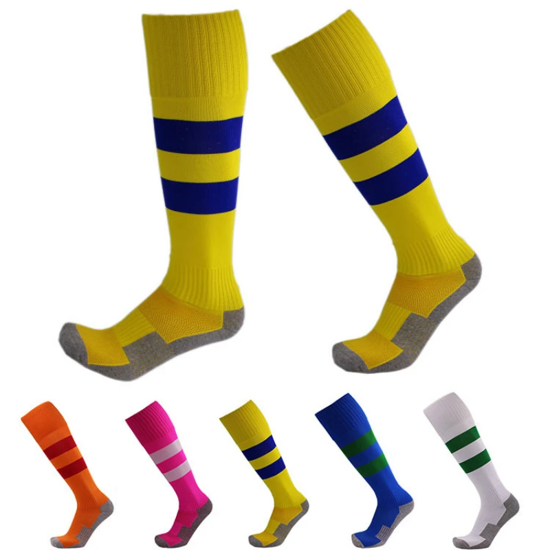 

Sport Socks Kids Football Soccer Socks Above Knee Tube Durable meias Stripe Children Futbol Knee High Athletic Socks Terry Color