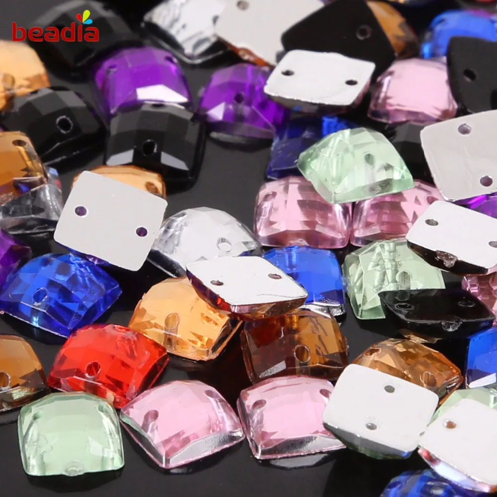 New Arrival 8*8mm Square Shape 100Pcs Lucency Crystal Stone 2 Holes Sew On Rhinestones For Clothing Shoes Decoration DIY Craft