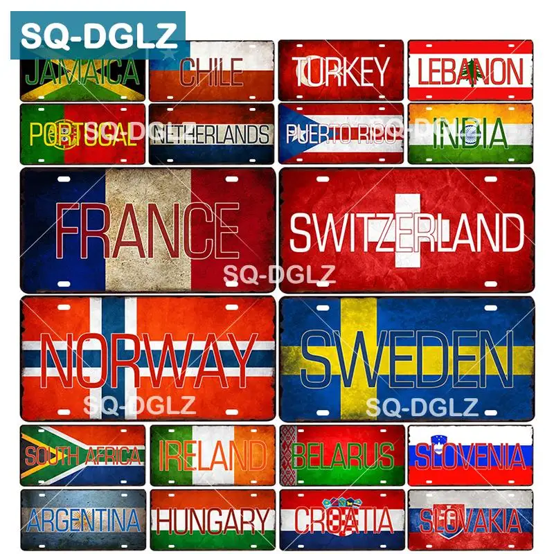 [SQ-DGLZ] Benutzerdefinierte Nationalflagge Nummernschild Bar Wanddekoration Blechschild Land Metallschild Home Decor Malerei Plaketten Poster
