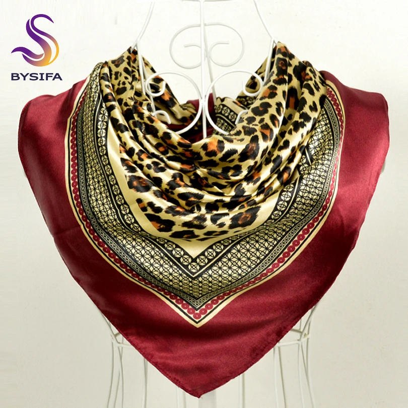 Offre spéciale dames vin rouge imprimé léopard mince foulard en soie accessoires de mode 90*90 cm fille foulard en soie nouveau Style marque foulard carré