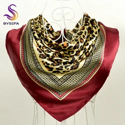 Hot Sale Ladies Wine Red Leopard Print Thin Silk Scarf Fashion Accessories 90*90cm Girl Silk Scarf New Style Brand Square Scarf