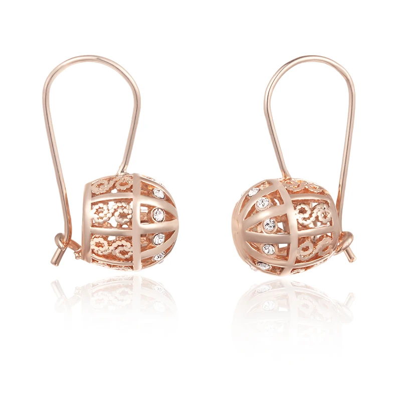 FJ 5 Style Women Good Quality Dangle Earring New Smooth Ball 585 Rose Gold Color Jewelry