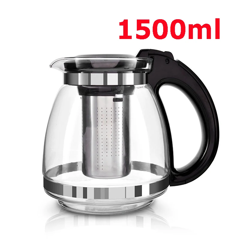 Hot Sale Genuine 1500ml Glass Teapot Home & Office Tea Pot Kettle Drinkware Heat-resistan Stainless Steel Strainer Free Shipping